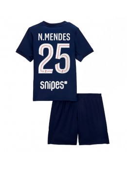 Billige Paris Saint-Germain Nuno Mendes #25 Hjemmedraktsett Barn 2025-26 Kortermet (+ Korte bukser)